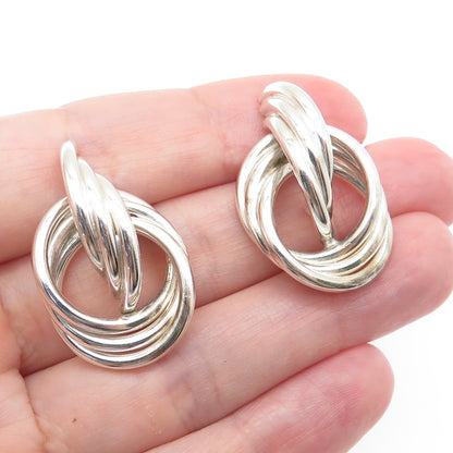 925 Sterling Silver Vintage Modernist Interlocked Circle Earrings