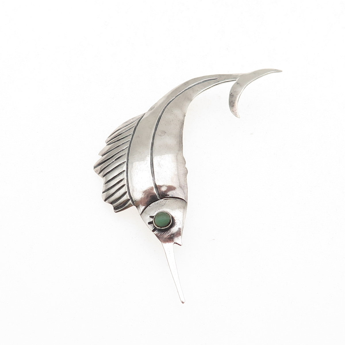 925 Sterling Silver Vintage Mexico Real Turquoise Swordfish Oxidized Pin Brooch