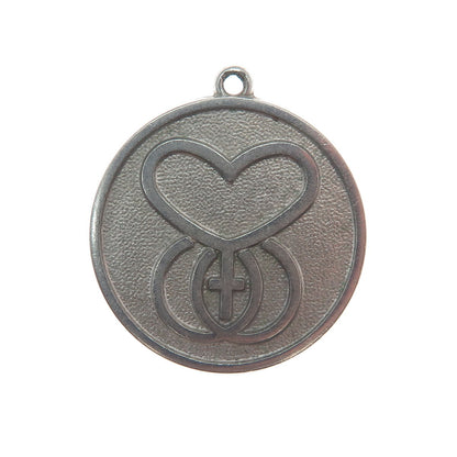 DIEGES & CLUST 925 Sterling Silver Vintage Heart & Cross Oxidized Round Pendant