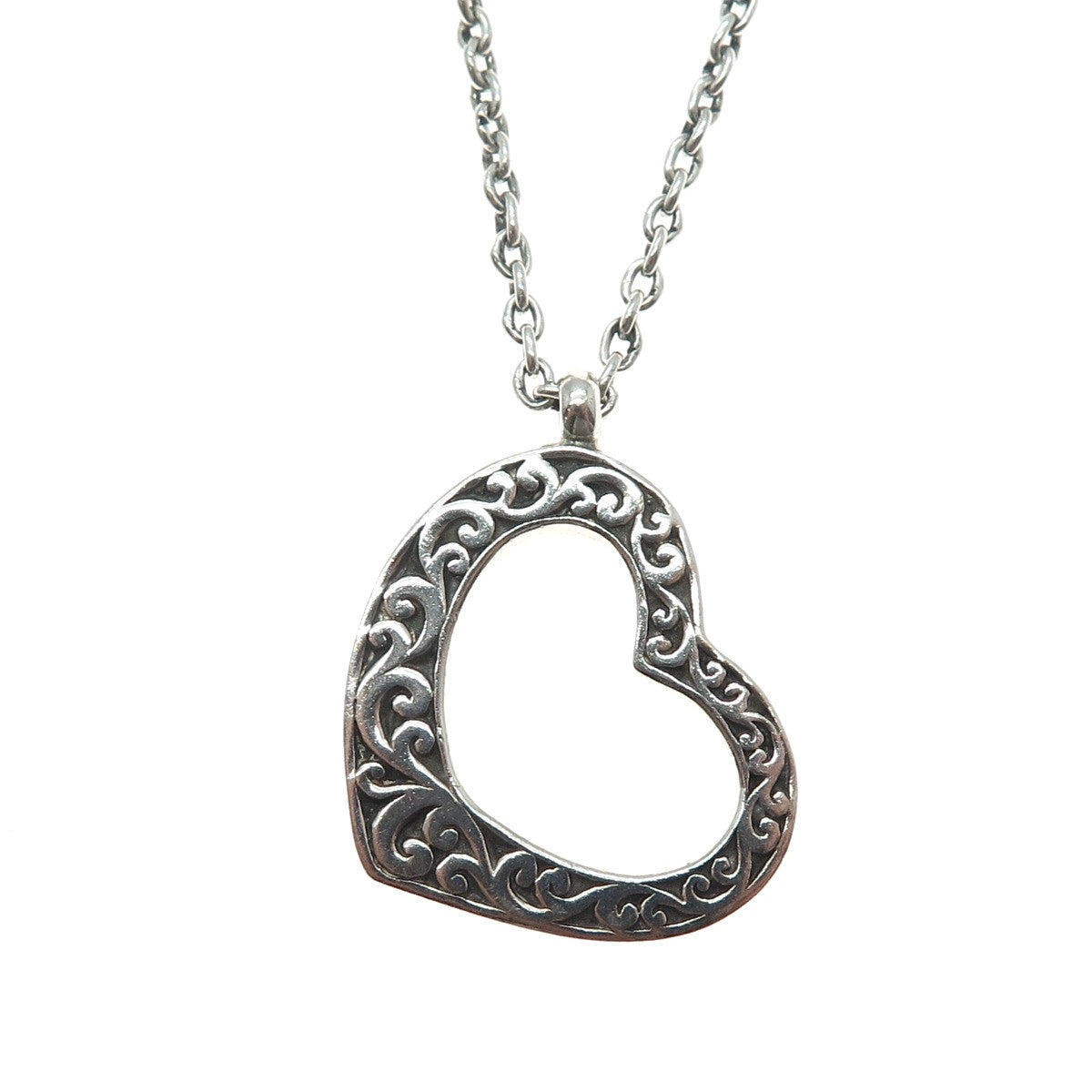 LOIS HILL 925 Sterling Silver Vintage Heart Scroll Cable Chain Necklace 17-18"