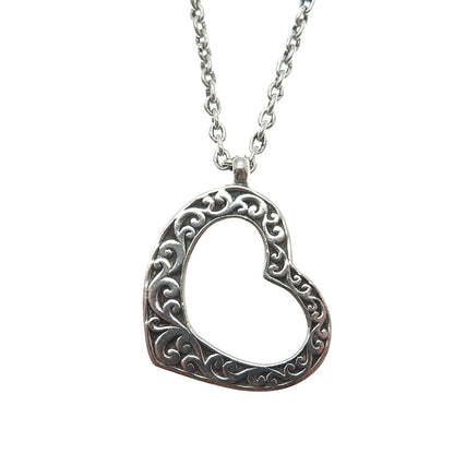 LOIS HILL 925 Sterling Silver Vintage Heart Scroll Cable Chain Necklace 17-18"