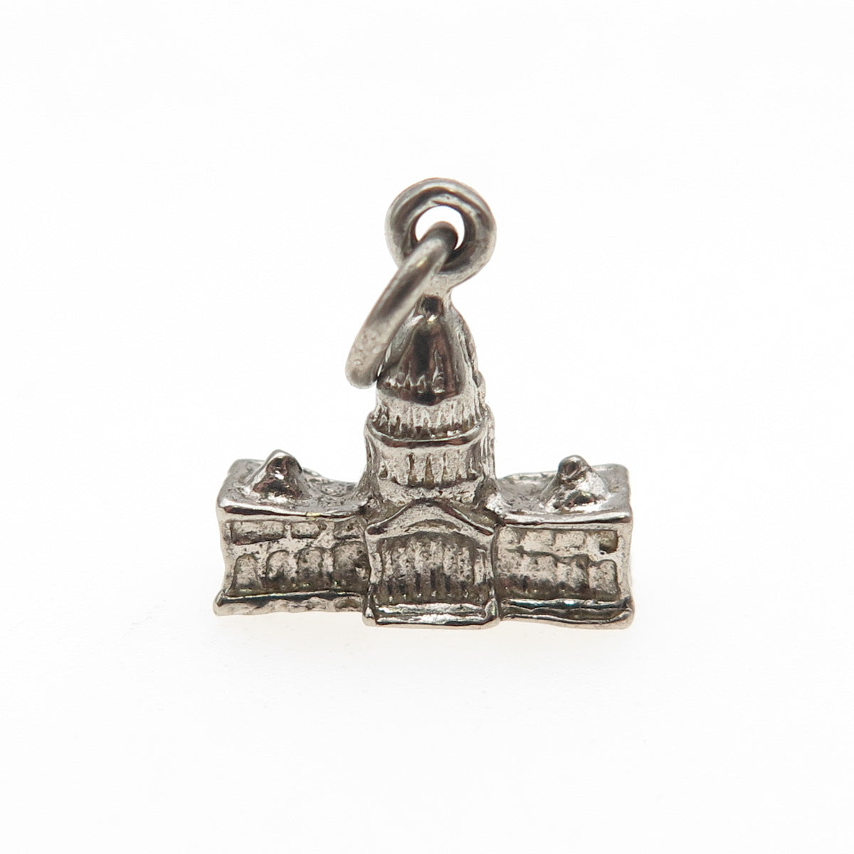 925 Sterling Silver Antique Art Deco US Capitol Building 3D Mini Charm Pendant
