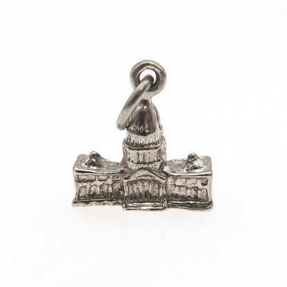 925 Sterling Silver Antique Art Deco US Capitol Building 3D Mini Charm Pendant