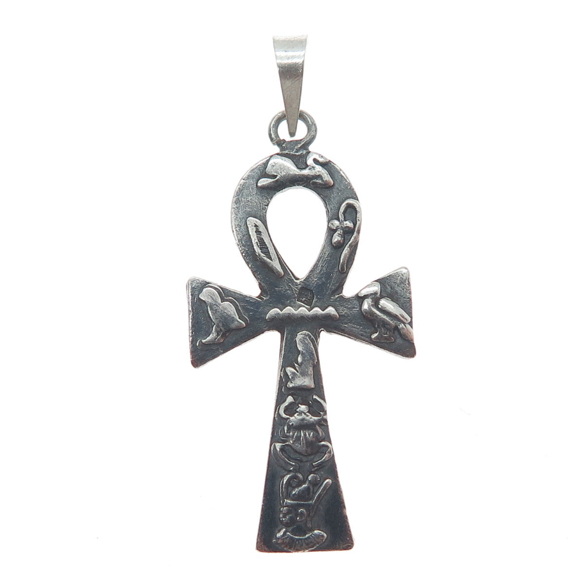 800 Silver Vintage Egyptian Ankh Oxidized Charm Pendant