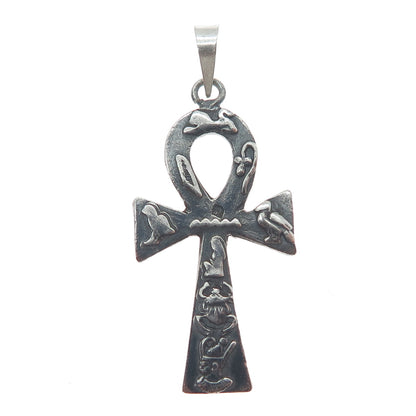 800 Silver Vintage Egyptian Ankh Oxidized Charm Pendant