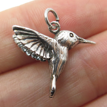 JEZLAINE 925 Sterling Silver Vintage Hummingbird 3D Charm Pendant