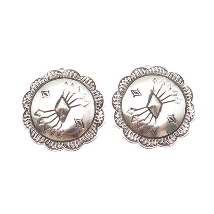 Old Pawn 925 Sterling Silver Vintage Southwestern Arrow Concho Oxidized Earrings