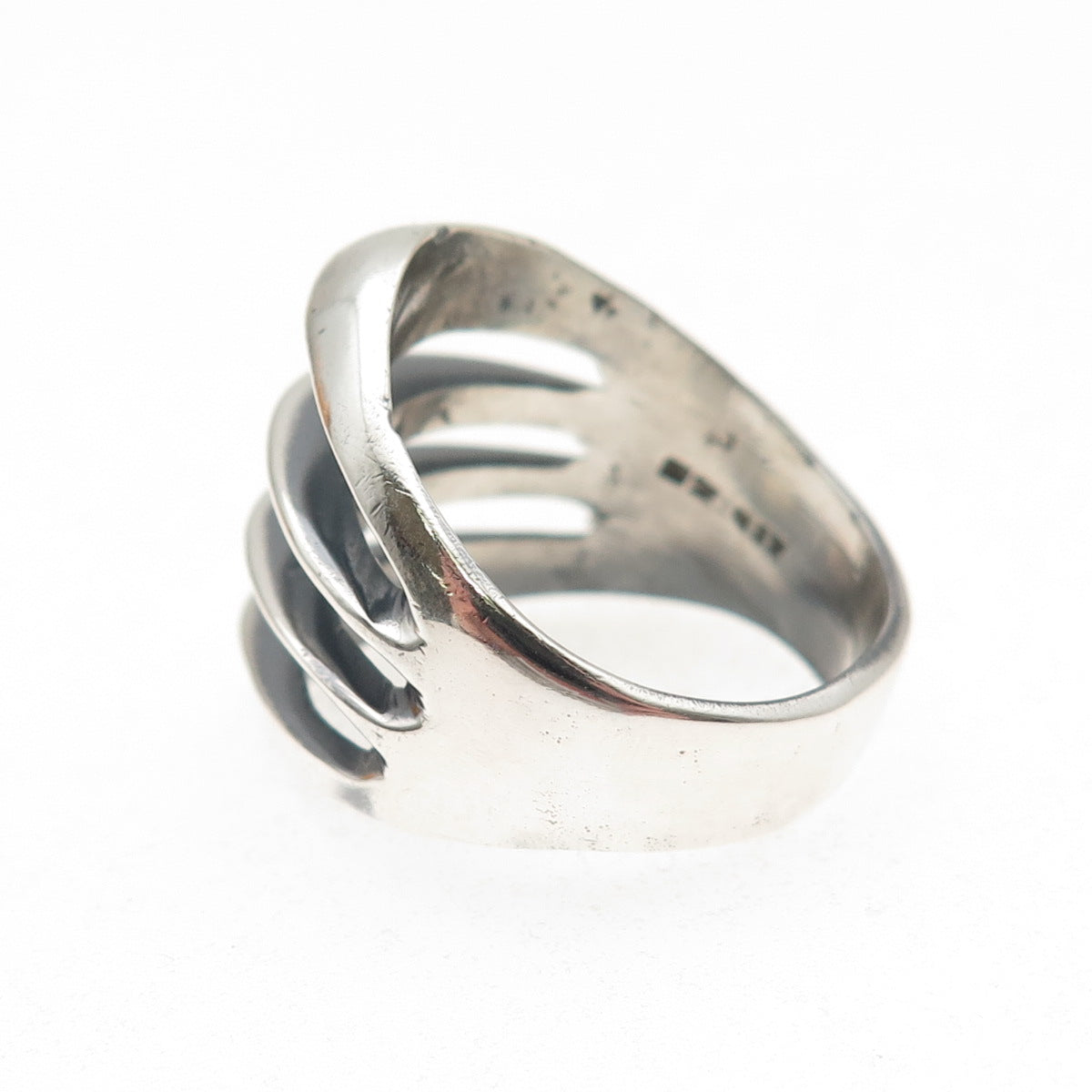 925 Sterling Silver Vintage Mexico Modernist 4-Row Oxidized Ring Size 8.75