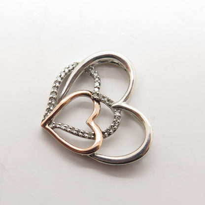 ALWAND VAHAN 14K Rose Gold & 925 Sterling Silver Diamond Heart Slide Pendant