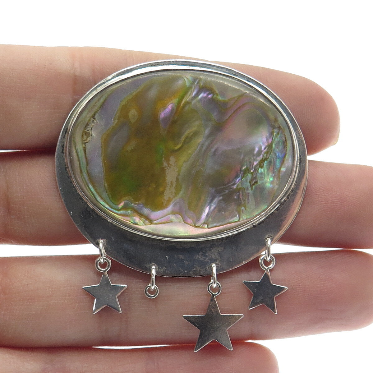 GFMW Great Falls Metal Works Sterling Silver Vintage Abalone Shell Star Brooch
