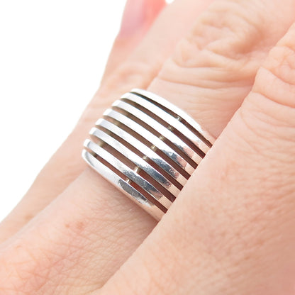 ZEBRA 925 Sterling Silver Vintage Modernist Ribbed Band Ring Size 7.75