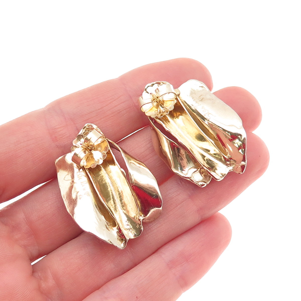 Joseph Masaniello 925 Sterling Silver 2-Tone Vintage Modernist Earrings