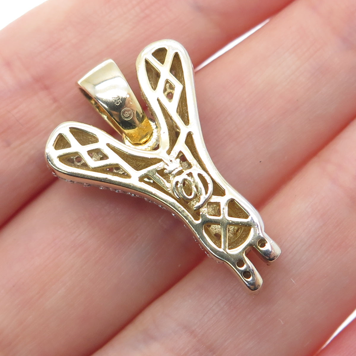 925 Sterling Silver Gold Plated Round-Cut Shaped C Z Letter Y Sparkle Pendant