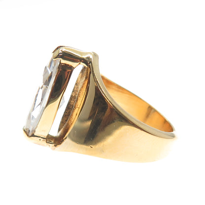 925 Sterling Silver Gold Plated Marquise-Cut Shaped C Z Ring Size 6.25
