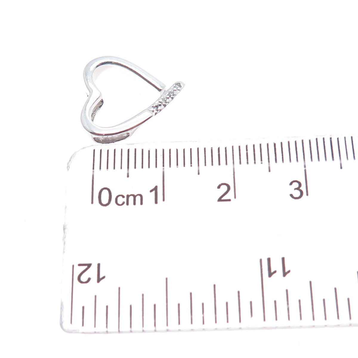 925 Sterling Silver Real Round-Cut Diamond Heart Mini Slide Charm Pendant