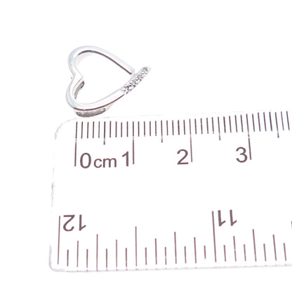925 Sterling Silver Real Round-Cut Diamond Heart Mini Slide Charm Pendant