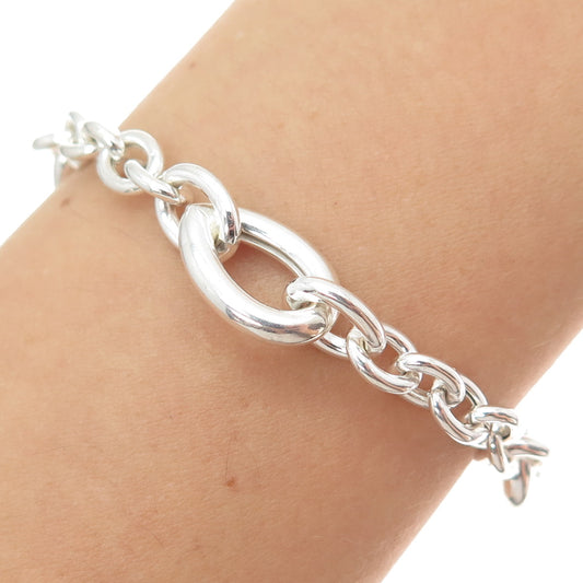 925 Sterling Silver Vintage Italy Teardrop Station Cable Link Bracelet 6.75"