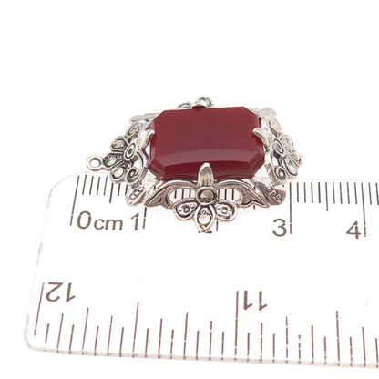 925 Sterling Silver Antique Art Deco Real Carnelian & Marcasite Charm Pendant