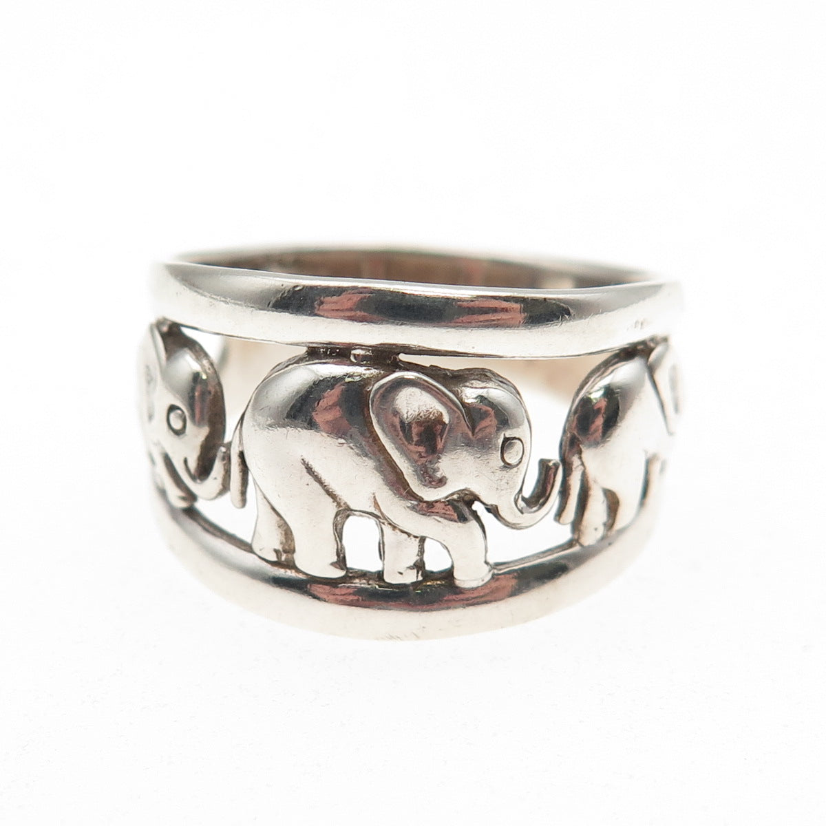 925 Sterling Silver Vintage Elephant Family Oxidized Ring Size 9.75