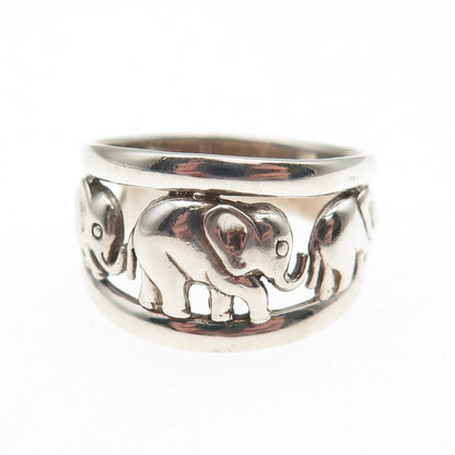 925 Sterling Silver Vintage Elephant Family Oxidized Ring Size 9.75