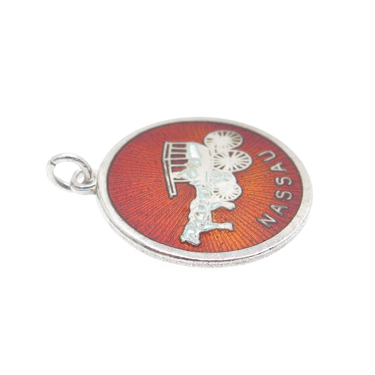 LAMOND FILS 925 Sterling Silver Vintage Enamel Nassau Carriage Charm Pendant
