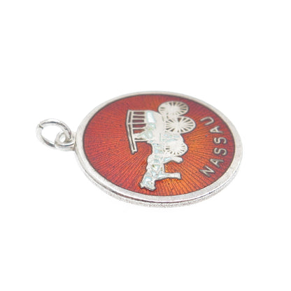 LAMOND FILS 925 Sterling Silver Vintage Enamel Nassau Carriage Charm Pendant