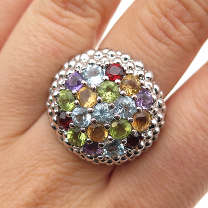 925 Sterling Silver Real Blue Topaz Amethyst Citrine Peridot Garnet Ring Size 8