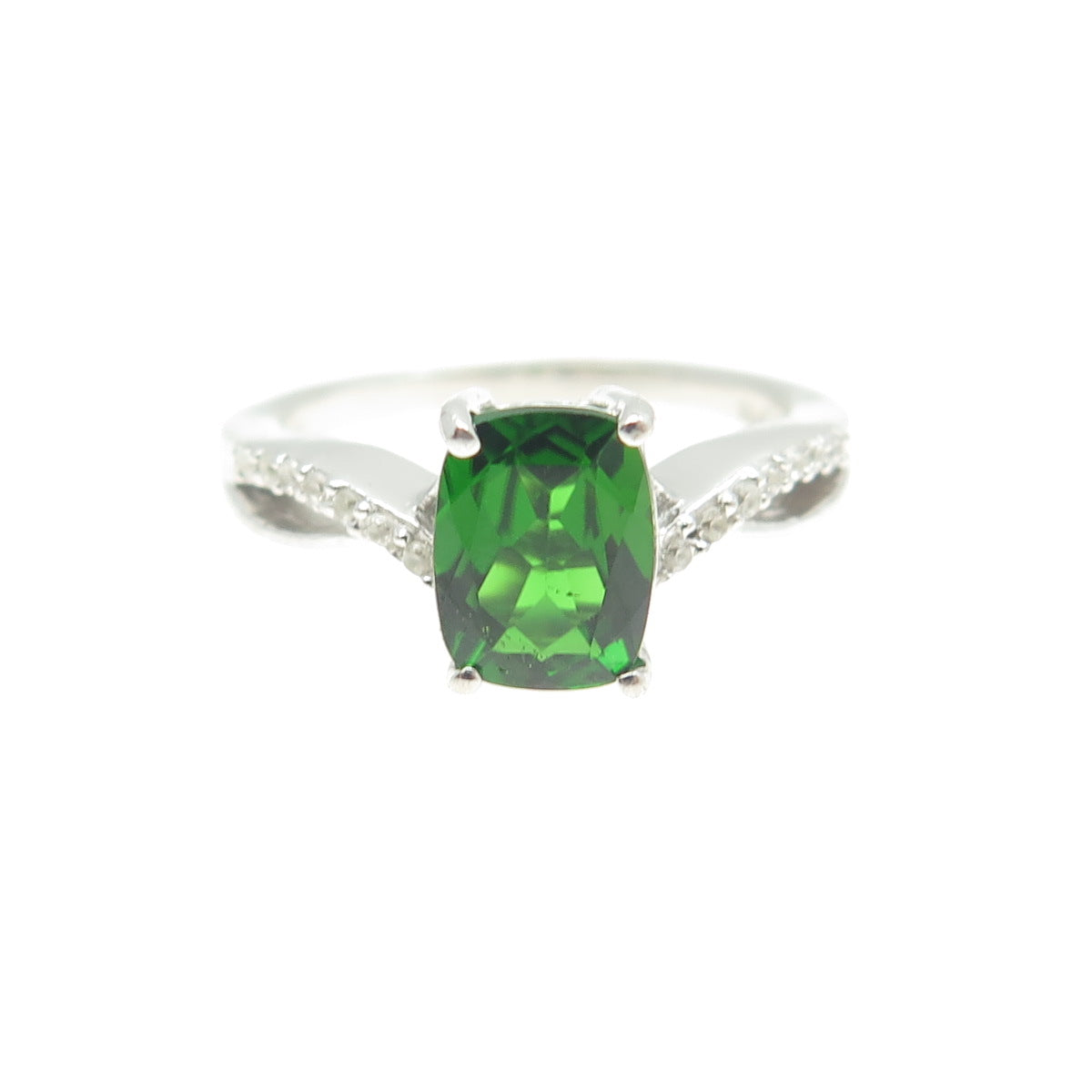 CHUCK CLEMENCY 925 Sterling Silver Real White Topaz & Peridot Gem Ring Size 5