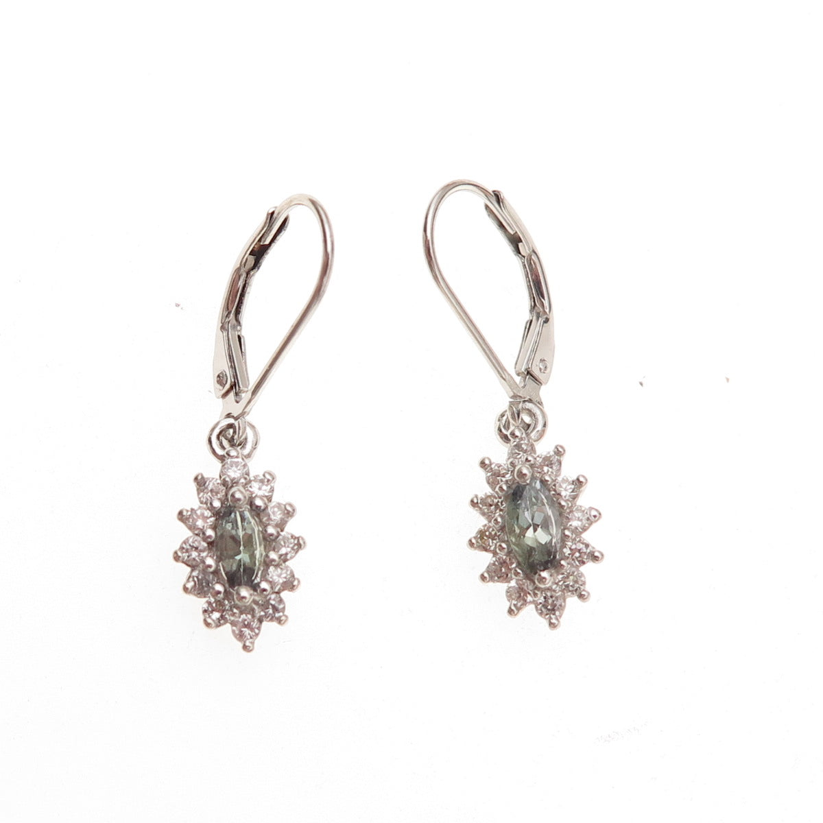925 Sterling Silver Real Green Amethyst & White Topaz Dangle Earrings