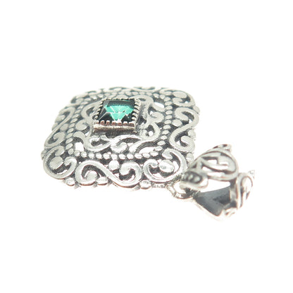 BERIA 925 Sterling Silver Princess-Cut Rhinestone Ornate Square Pendant