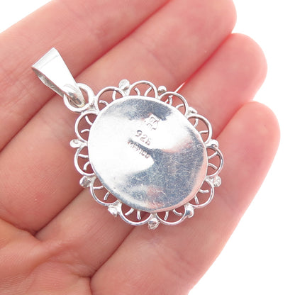 925 Sterling Silver Vintage Mexico Real MOP Ornate Charm Pendant