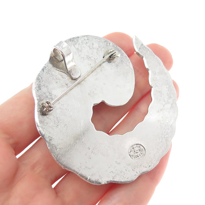 925 Sterling Vintage Mexico Modernist Ribbed Spiral Oxidized Pin Brooch Pendant