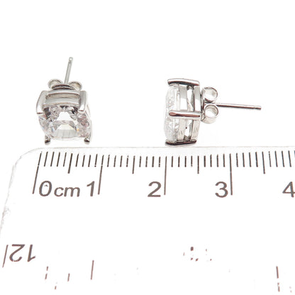 925 Sterling Silver Cushion-Cut C Z Stud Earrings