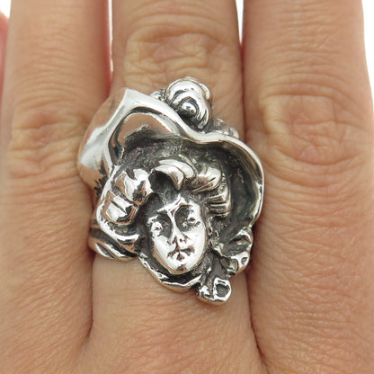 925 Sterling Silver Vintage Mexico Art-Nouveau Lady Ring Size 8