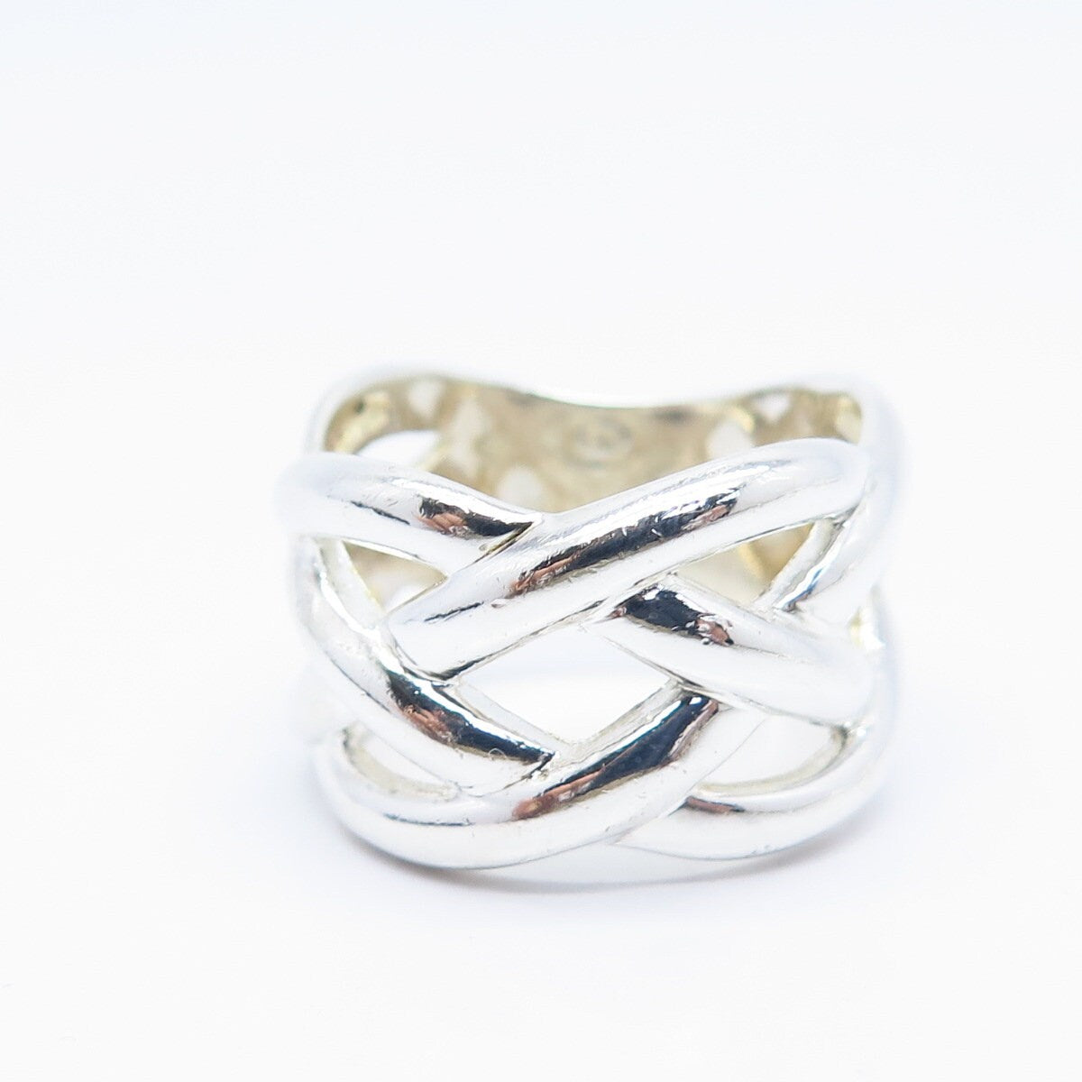 925 Sterling Silver Vintage Wicker Wide Ring Size 8.25