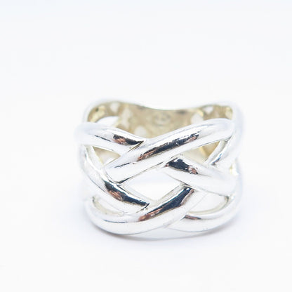 925 Sterling Silver Vintage Wicker Wide Ring Size 8.25