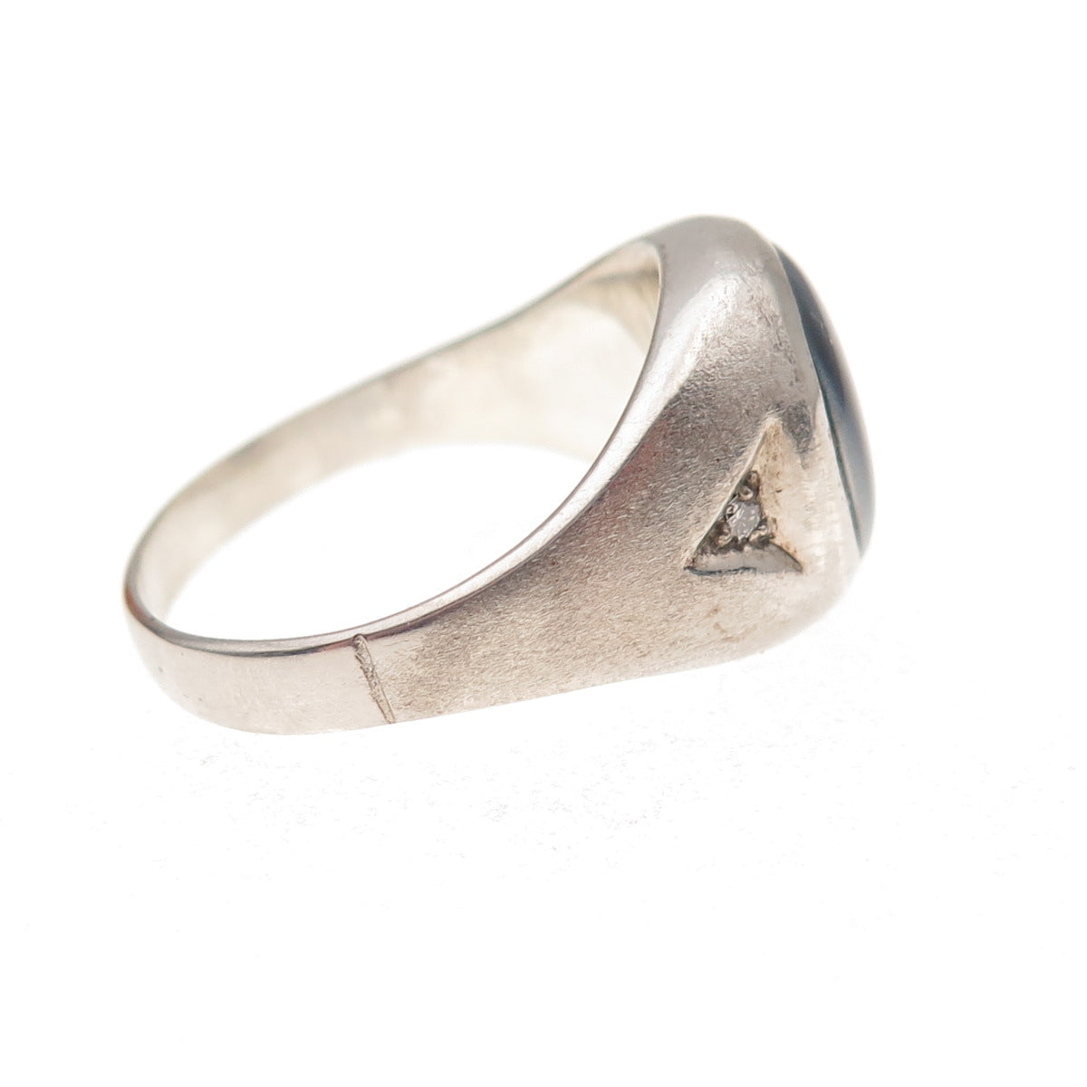 Dason 925 Sterling Silver Vintage Real Diamond & Cat's Eye Ring Size 10