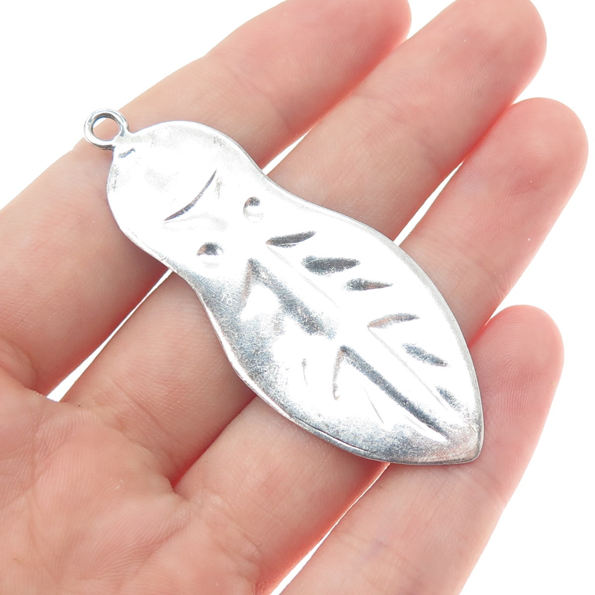 Old Pawn 925 Sterling Silver Vintage Southwestern Feather Oxidized Charm Pendant