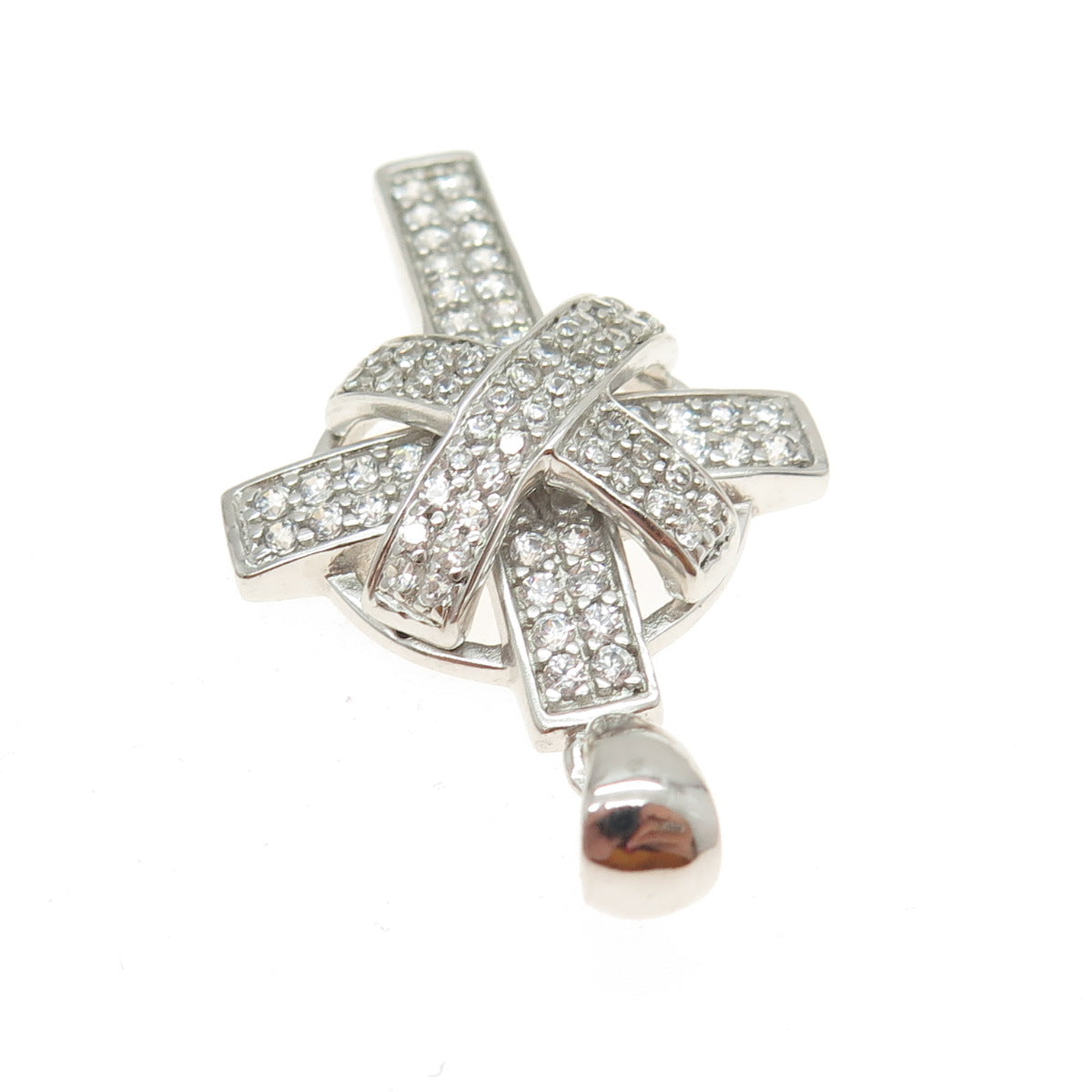 925 Sterling Silver Round-Cut Shaped C Z Sparkle Cross Pendant