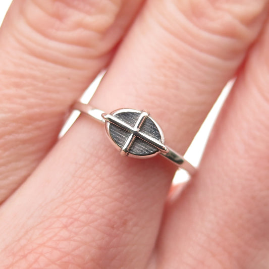Hagit Gorali 925 Sterling Silver Vintage Modernist Cross Oxidized Ring Size 6