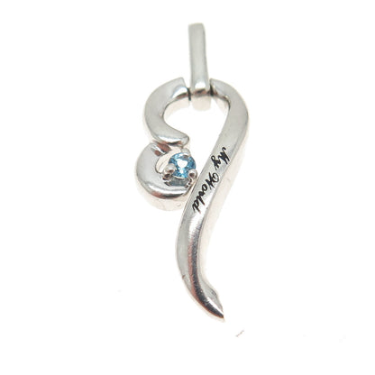 925 Sterling Silver Real Blue Topaz "My World" Heart Minimalist Pendant