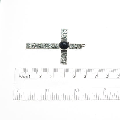 925 Sterling Silver Vintage Real Black Onyx Nugget Cross Oxidized Pendant