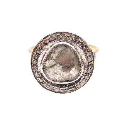 925 Sterling Silver Gold Plated Real Rose-Cut Diamond Ring Size 6.5