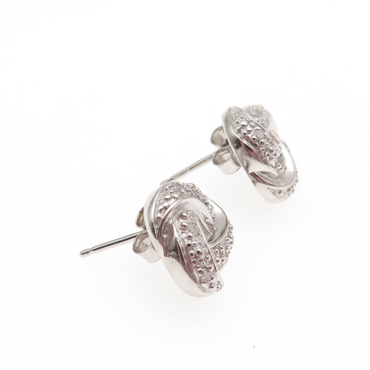 Charles Winston 925 Sterling Silver Real Diamond Twisted Knot Stud Earrings