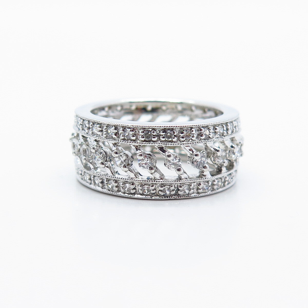 925 Sterling Silver Pave C Z Ring Size 7.5