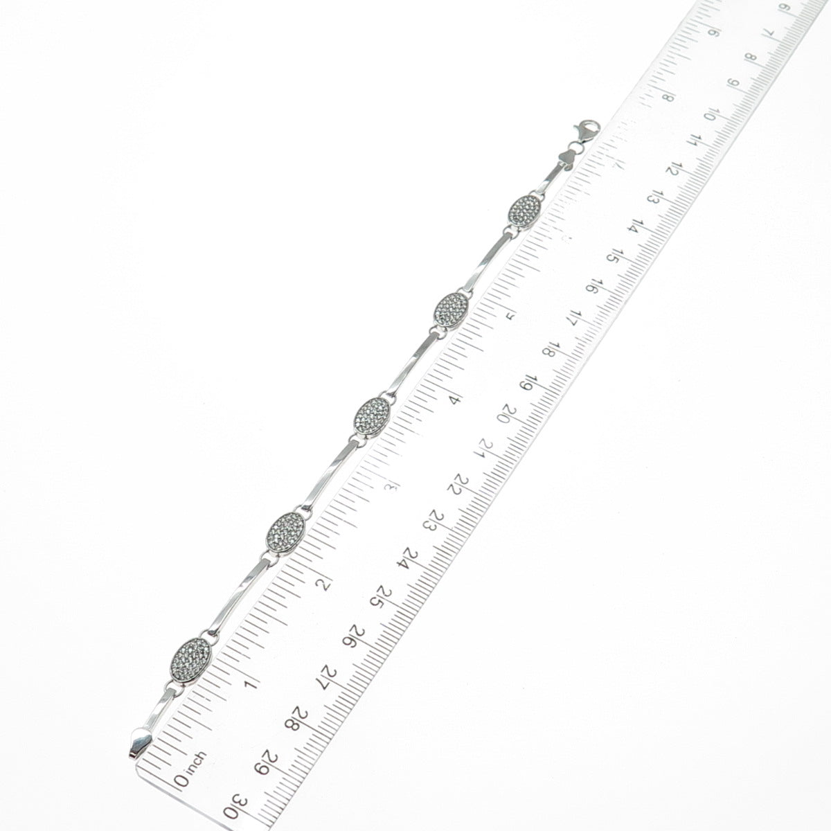 925 Sterling Silver Round-Cut Shaped C Z Bar Link Bracelet 7"