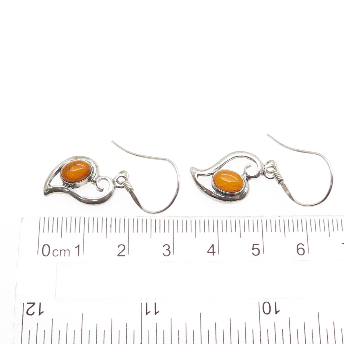 VALERIO V8 925 Sterling Silver Vintage Poland Baltic Amber Heart Dangle Earrings