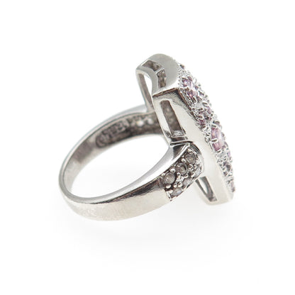 925 Sterling Silver Vintage Round-Cut Lavender & White C Z Ring Size 6.25