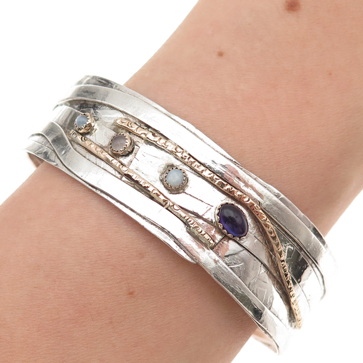 Addie Riggione 925 Sterling Gold Filled Vintage Real Multi-Gem Bracelet 6.75"