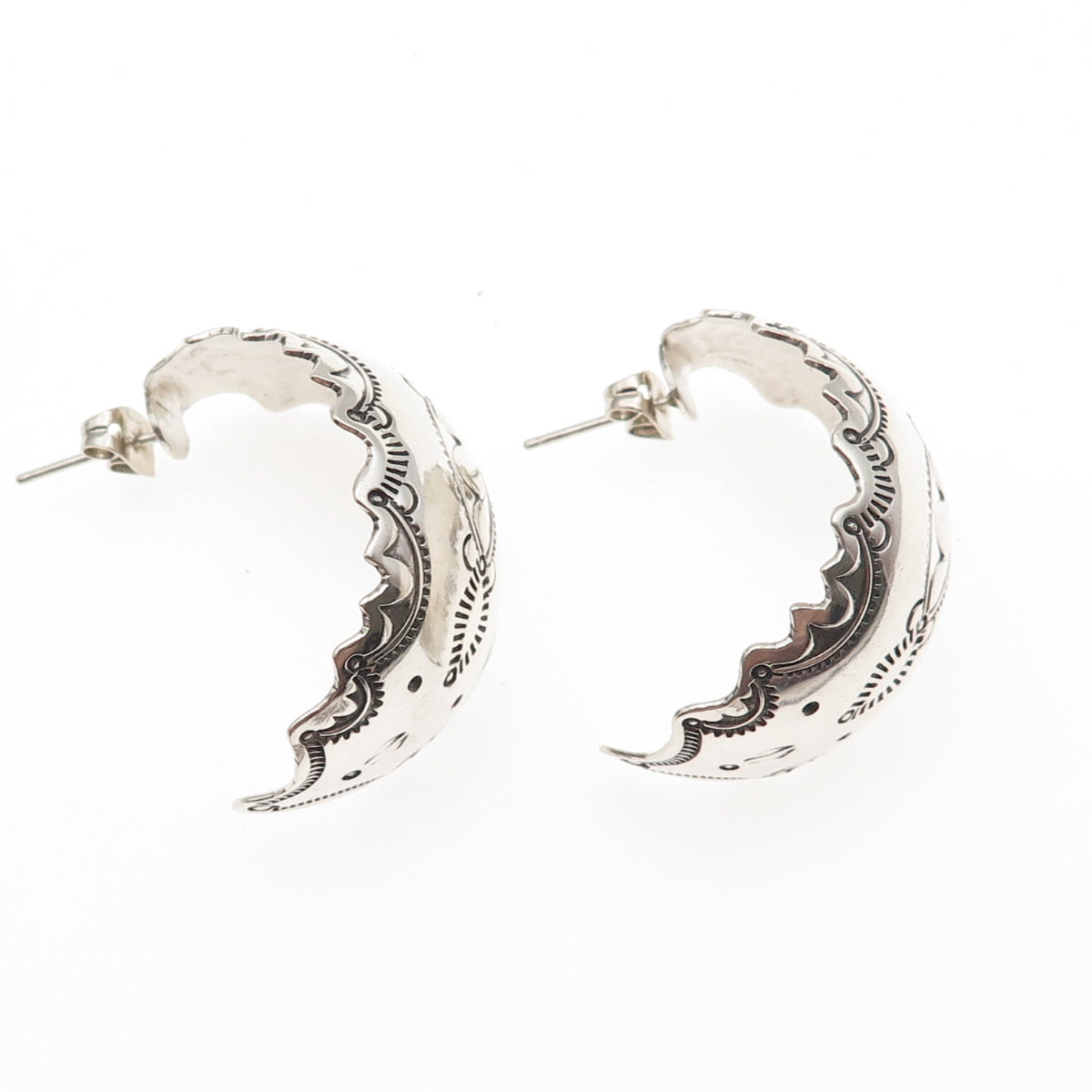 Old Pawn 925 Sterling Silver Vintage Southwestern Oxidized Tribal Earrings